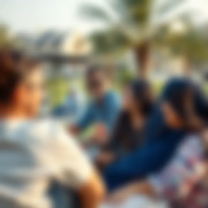Community Life in Dubai Expats enjoying leisure time at a community park