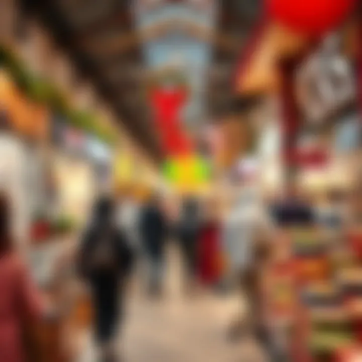 Marketplace Buzz: Holiday Shopping Experience Vibrant marketplace bustling with holiday shoppers