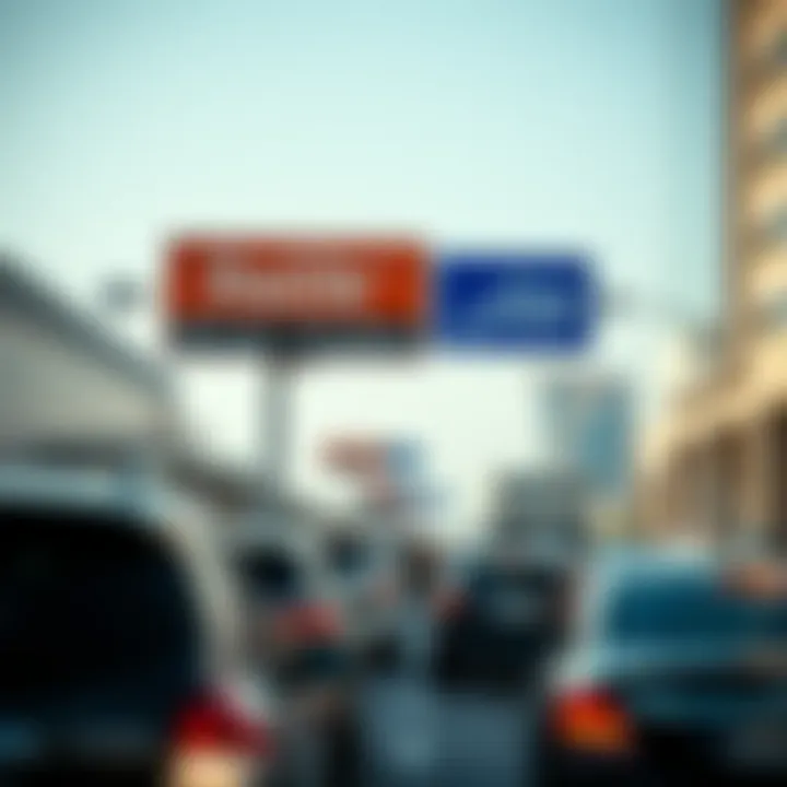 Traffic Dynamics Around Dubai Mall Traffic flow near Dubai Mall with Salik signage