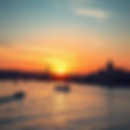 A stunning view of the Danube River at sunset showcasing the vibrant skyline.