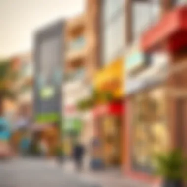 Shopping district in NMC Nahda with vibrant storefronts