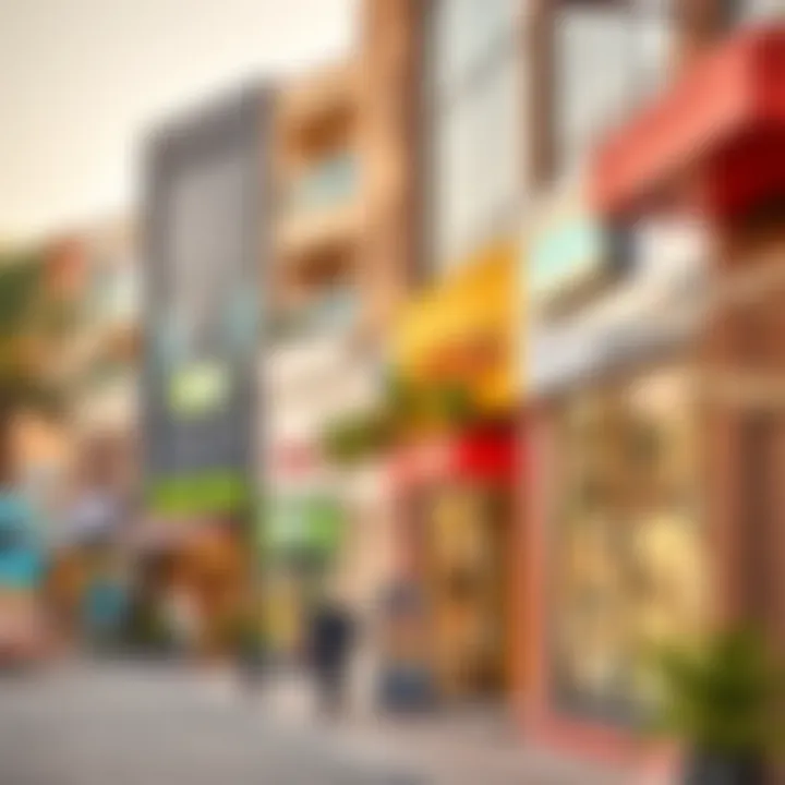 Shopping district in NMC Nahda with vibrant storefronts