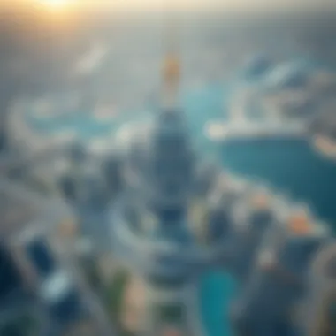 Aerial Perspective of Palm View Tower Aerial view of Palm View Tower against Dubai skyline