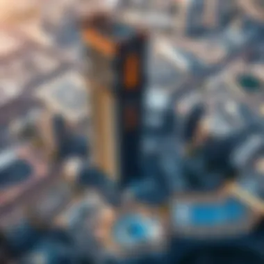 Aerial view of South Heights Tower highlighting its strategic location in Dubai