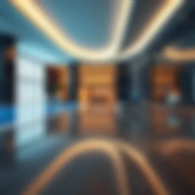 Interior amenities of South Heights Tower including pool and fitness center