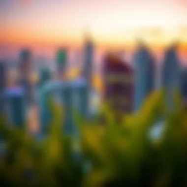 Vibrant city view from a studio hotel balcony