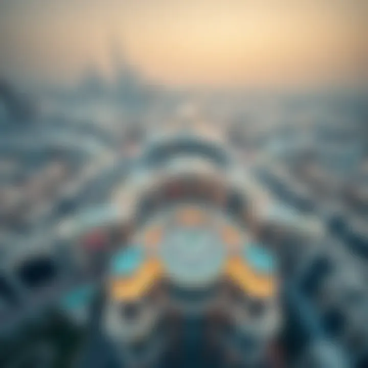 Aerial view of the mall's layout in the urban landscape