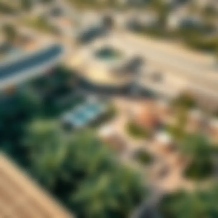 Aerial view of a bustling Oasis Center with greenery