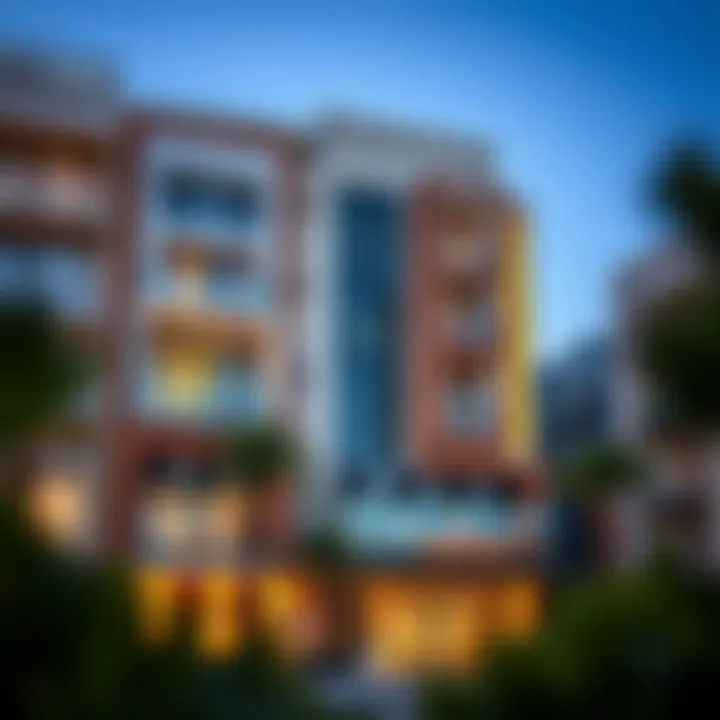 Modern architectural facade of a studio hotel in Dubai