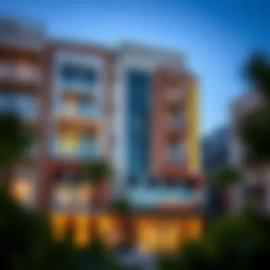 Modern Architectural Facade of Studio Hotel Modern architectural facade of a studio hotel in Dubai