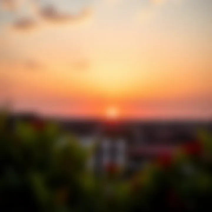 Stunning sunset view over The Villa community landscape