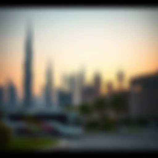 Dubai Skyline at Sunset A stunning skyline view of Dubai featuring its iconic towers at sunset
