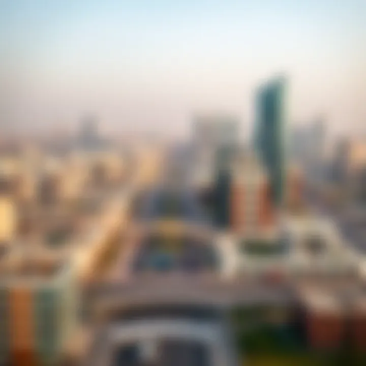 Vibrant Skyline of Al Qusais A panoramic view of Al Qusais showcasing its vibrant infrastructure and skyline.