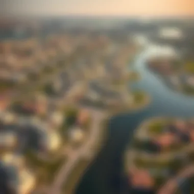 An aerial view of Riverland Dubai highlighting its layout and accessibility.