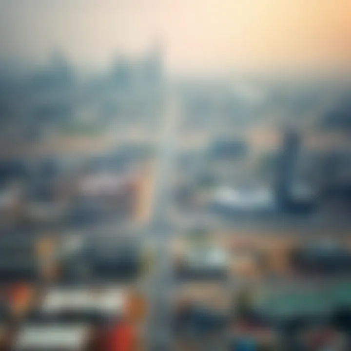 Aerial view of Ajman with Dubai skyline in the background