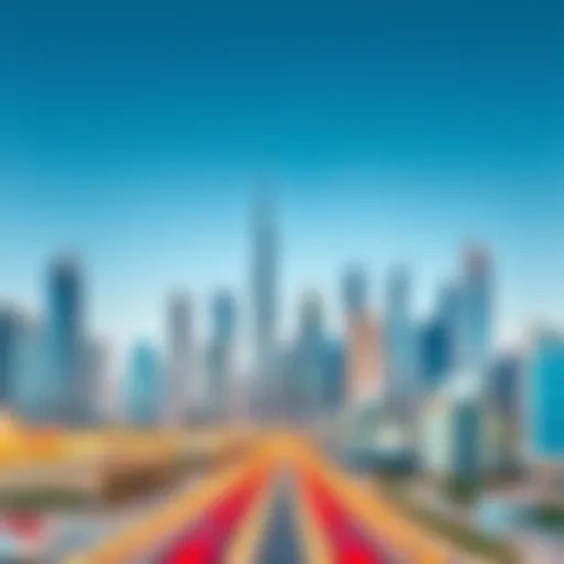 Visual representation of Dubai skyline with real estate icons