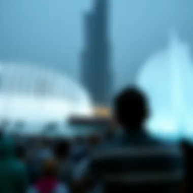 Crowd enjoying the Burj Khalifa fountain performance
