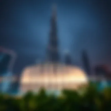 Stunning view of the Burj Khalifa fountain show at night