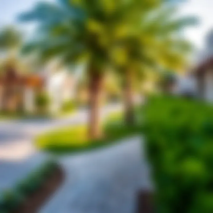 Lush green spaces within a Dubai villa community